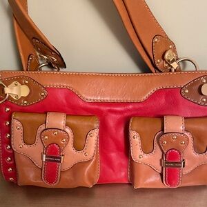 Michael Kors Red and Tan Shoulder Bag